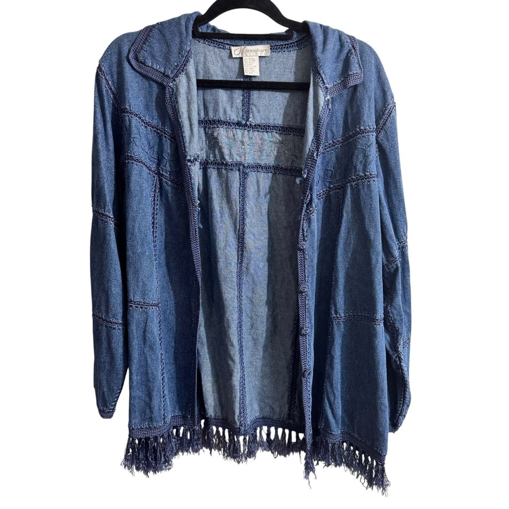 Denim Ramie Cotton Coastal Cowgirl Festival Western Jacket Womens Plus 18W Blue